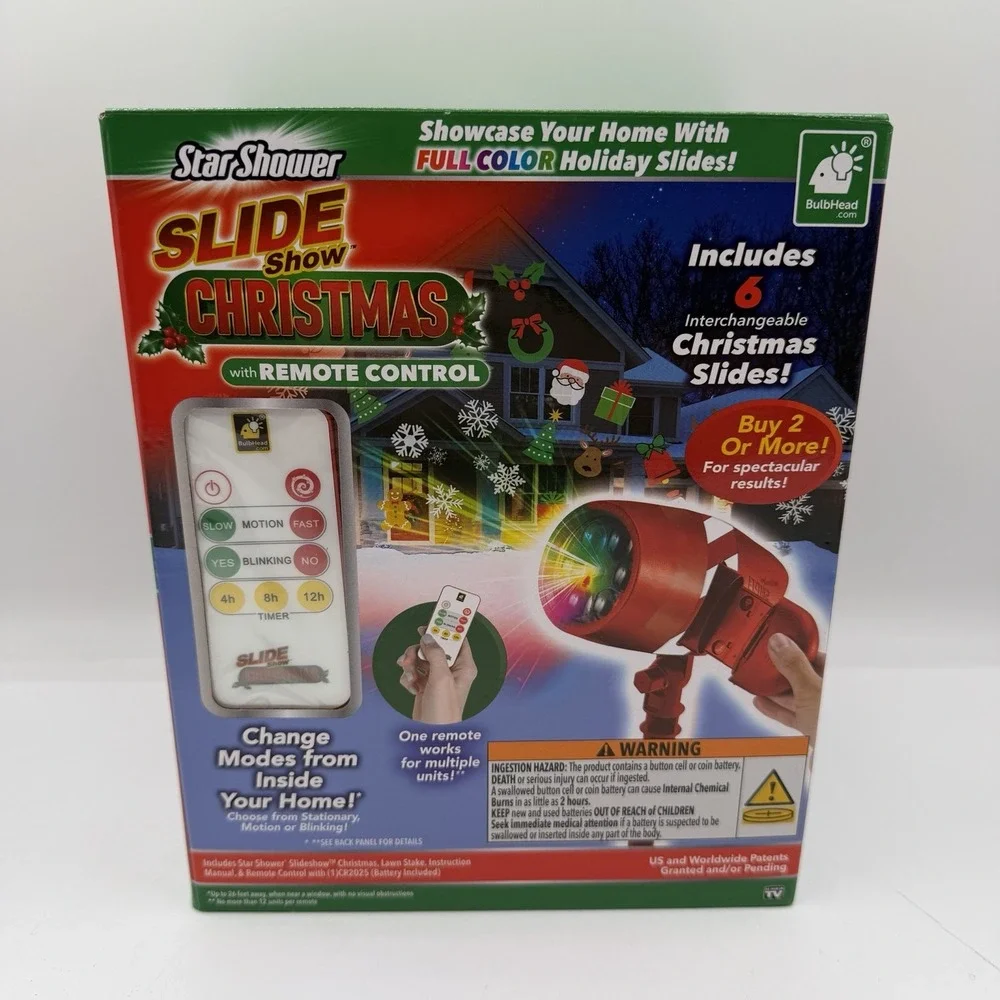Star Shower Slide Show Christmas LED Projector w/ Remote 6‎ Different Slides